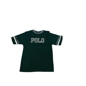 Vintage Polo Ralph Lauren Women’s Shirt Sz S Baby Tee 90s Ringer Spell Out Green